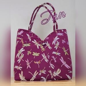 Tan Dragonfly Shoulder Tote Bag Purse Vibtage Tapestry